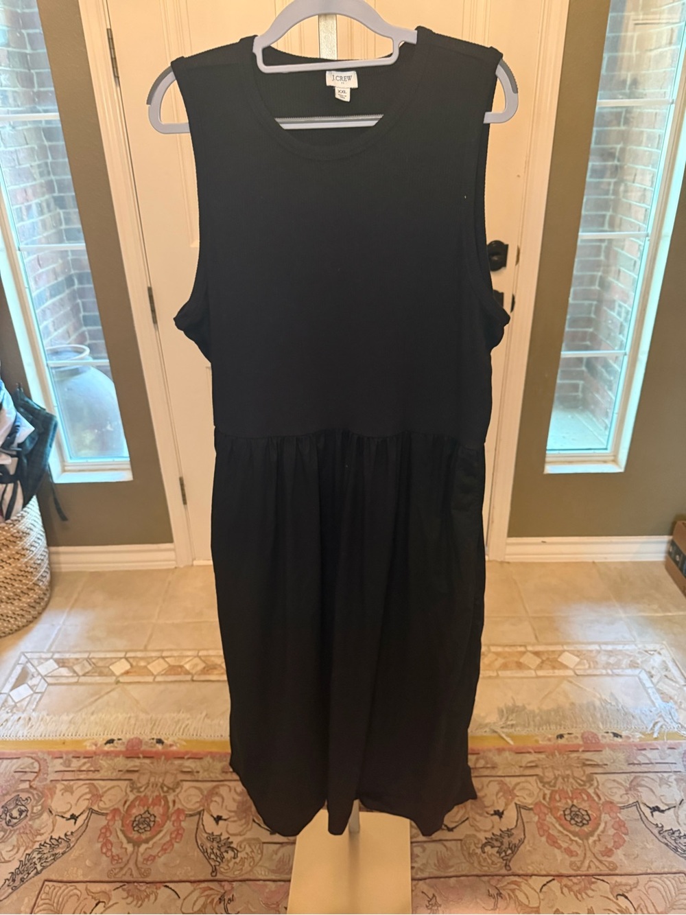 J. Crew Black Sleeveless Midi Gathered-Skirt Dress